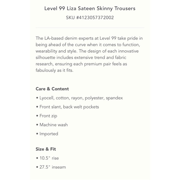 ANTHROPOLOGIE Level 99 Liza Sateen Skinny Trousers - Picture 7 of 8